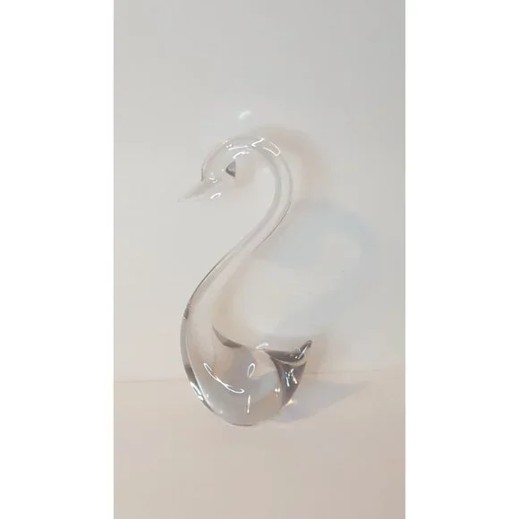 Vintage Art Glass Swan Clear Crystal Bird Figurine Figure Sculpture 8" - Picture 7 of 10
